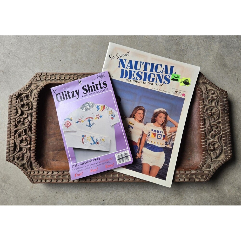 Vintage Nautical Craft Bundle Glitzy Shirts Anchors Away & Gick Iron On Book 80s
